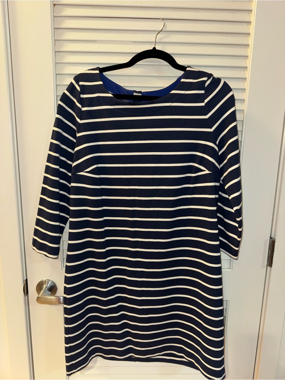Boden Women's Navy and White Striped Shift Dress